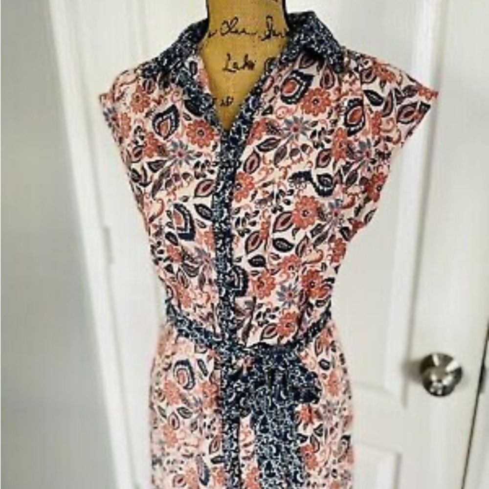 Mimi Chica Maxi Shirt Dress Button Up V-Neck Peasant Boho